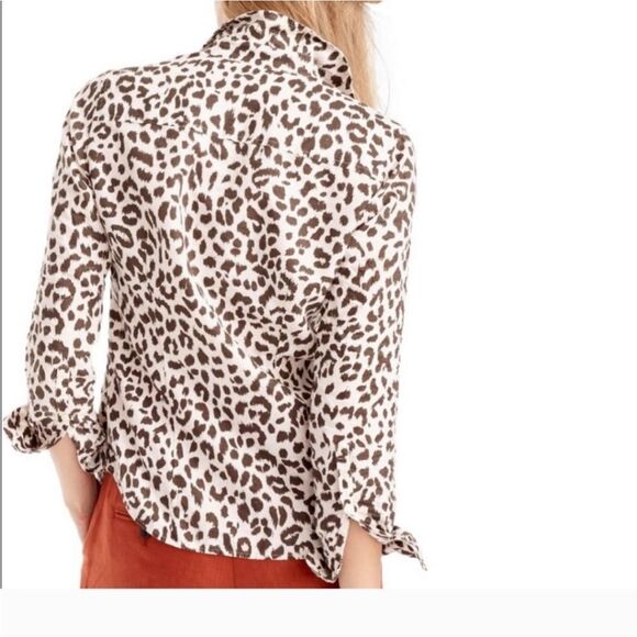 J. Crew Cheetah Print Linen Blend Perfect Button Down Shirt, Size 0 NWOT - Picture 2 of 11